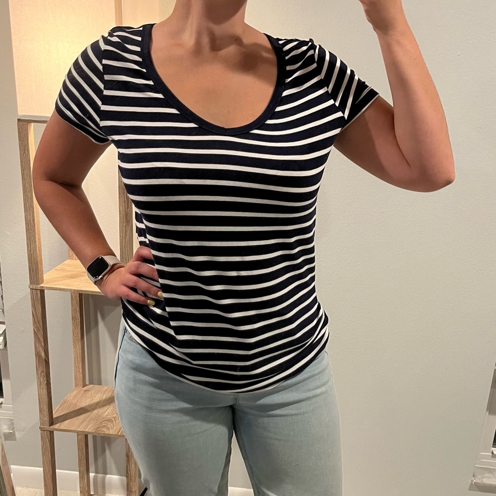 Merona Navy Striped V Neck Shirt